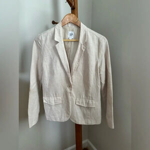 Gap Size 10 Tan Neutral Minimalist Linen Blend Blazer Jacket
